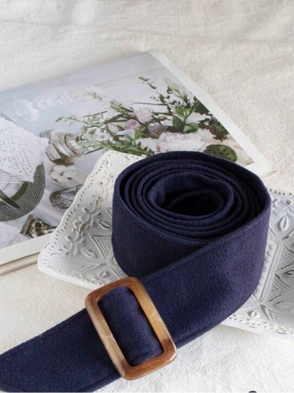 Navy Wool Belt with Removable Buckle